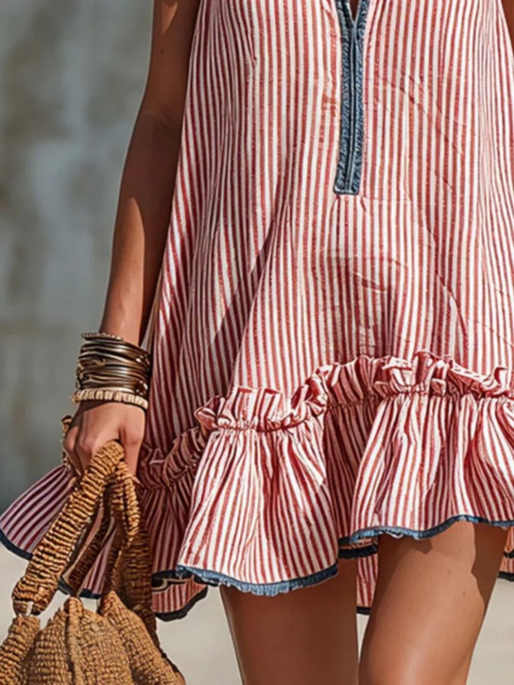 Striped Ruffle Hem Mini Dress - Picture 3 of 6